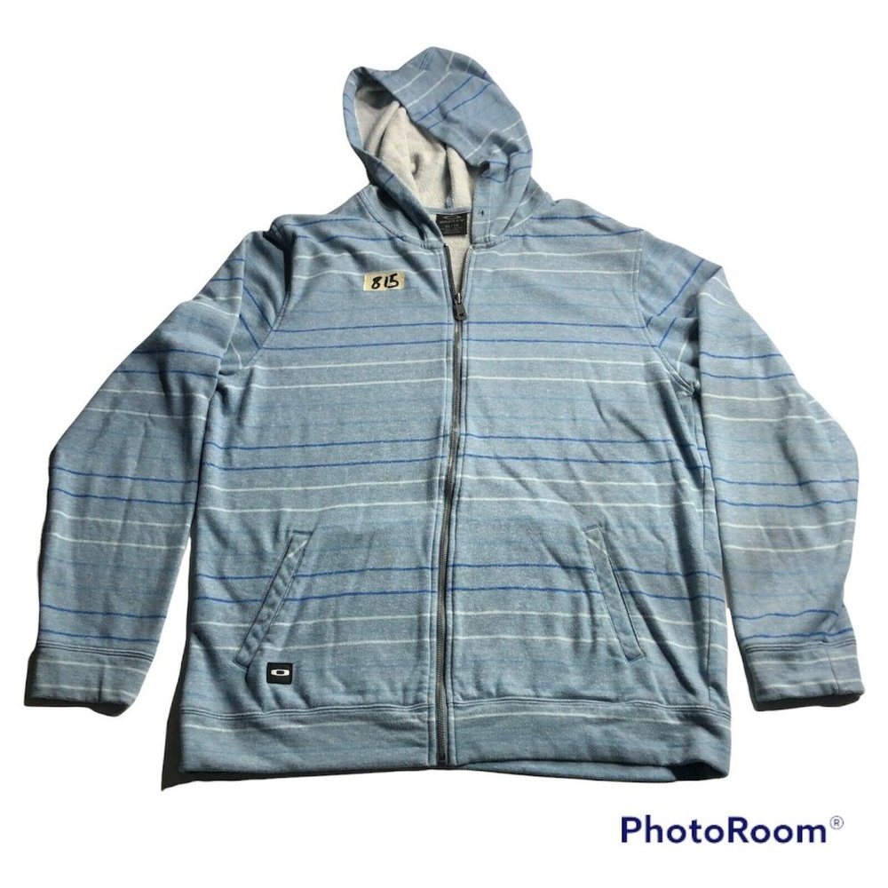 Oakley Mens Size XL Blue Striped Long Sleeve Hoodie - Missing Drawstrings